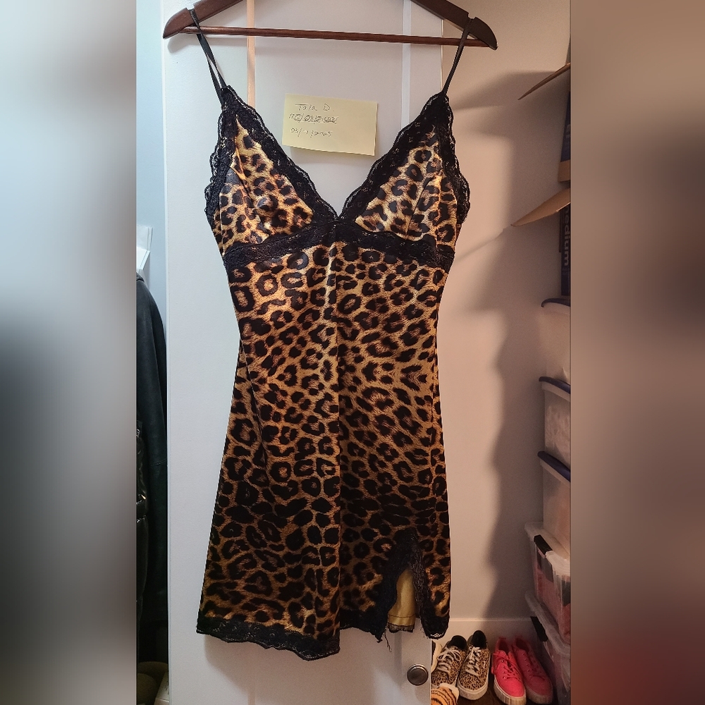 Leopard Print Lace Trim Slip Dress